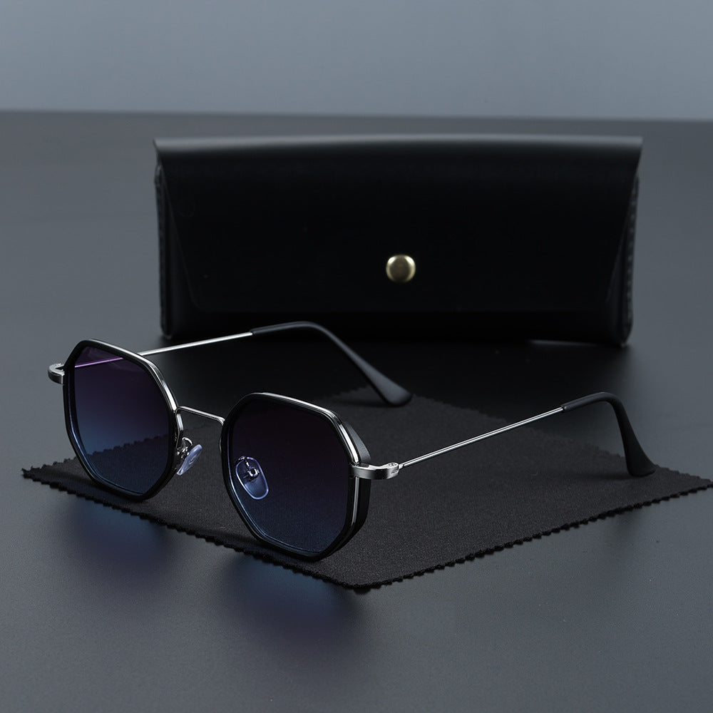 Modern hexagonal UV400 sunglasses, unisex design, lightweight for comfortable eye protection.