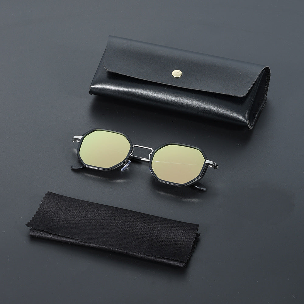 Unisex hexagonal UV400 sunglasses with sleek frames, modern style, and lightweight eye protection.