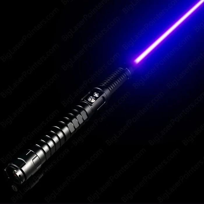 Unisex high-power blue tactical laser flashlight for outdoor adventures & survival. Rechargeable, durable design.