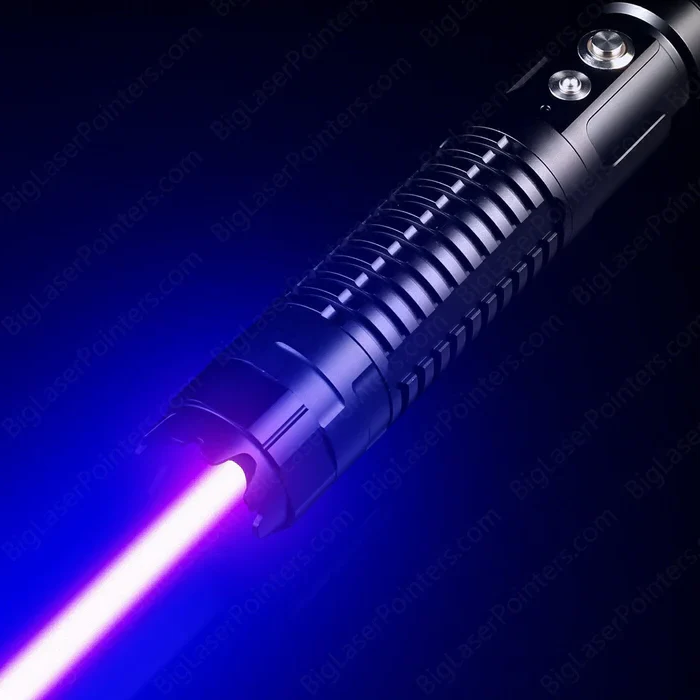 Rechargeable high-power blue tactical laser flashlight for intense illumination. Essential emergency light & survival gadget.