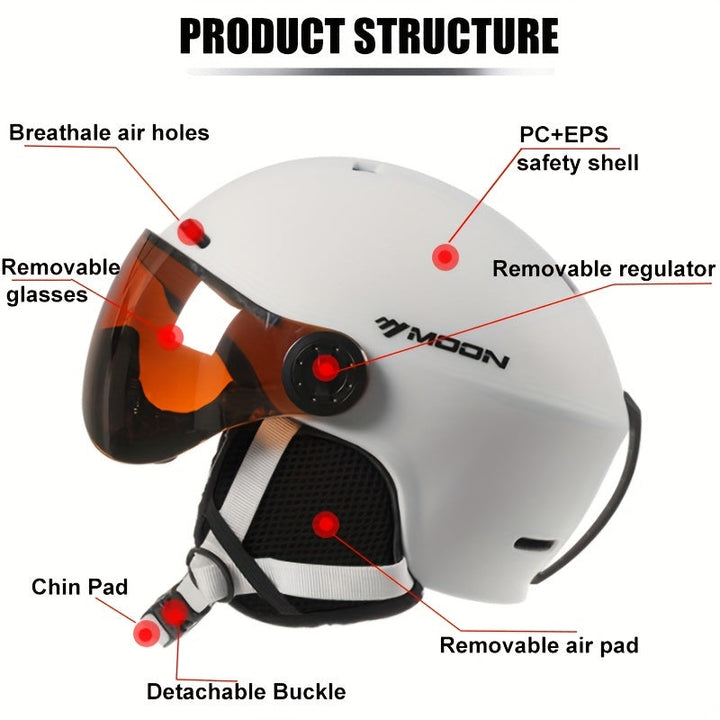 Ventilated unisex ski helmet with removable parts for comfortable & safe snowboarding.