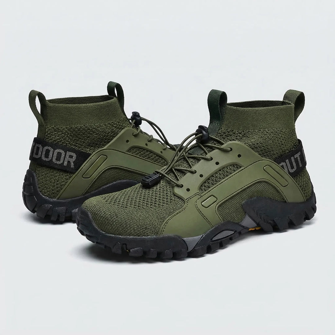 High-top trail shoes offering superior ankle support for rugged terrain. Unisex design for outdoor adventures.