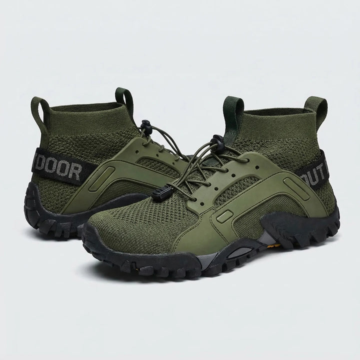 High-top trail shoes offering superior ankle support for rugged terrain. Unisex design for outdoor adventures.