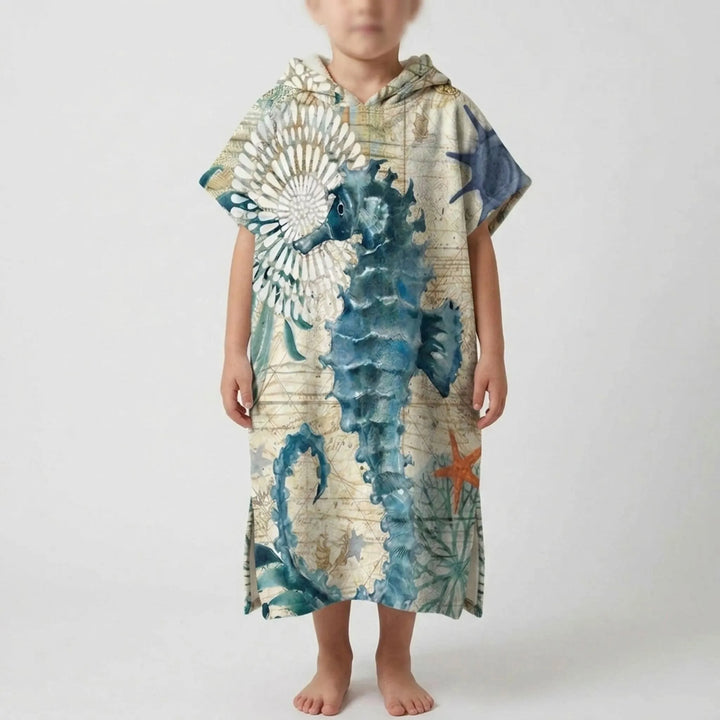 Durable quick-dry hooded towel, multi-purpose beach poncho and swim coverup for travel.