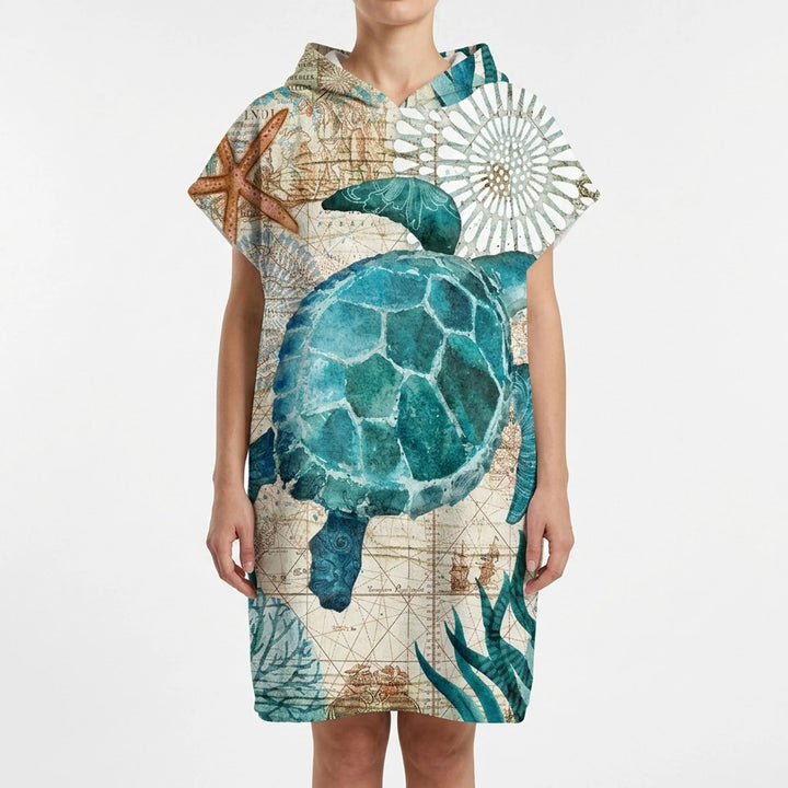 Quick-dry changing robe with hood for adults, perfect for beach, pool, or post-surf.