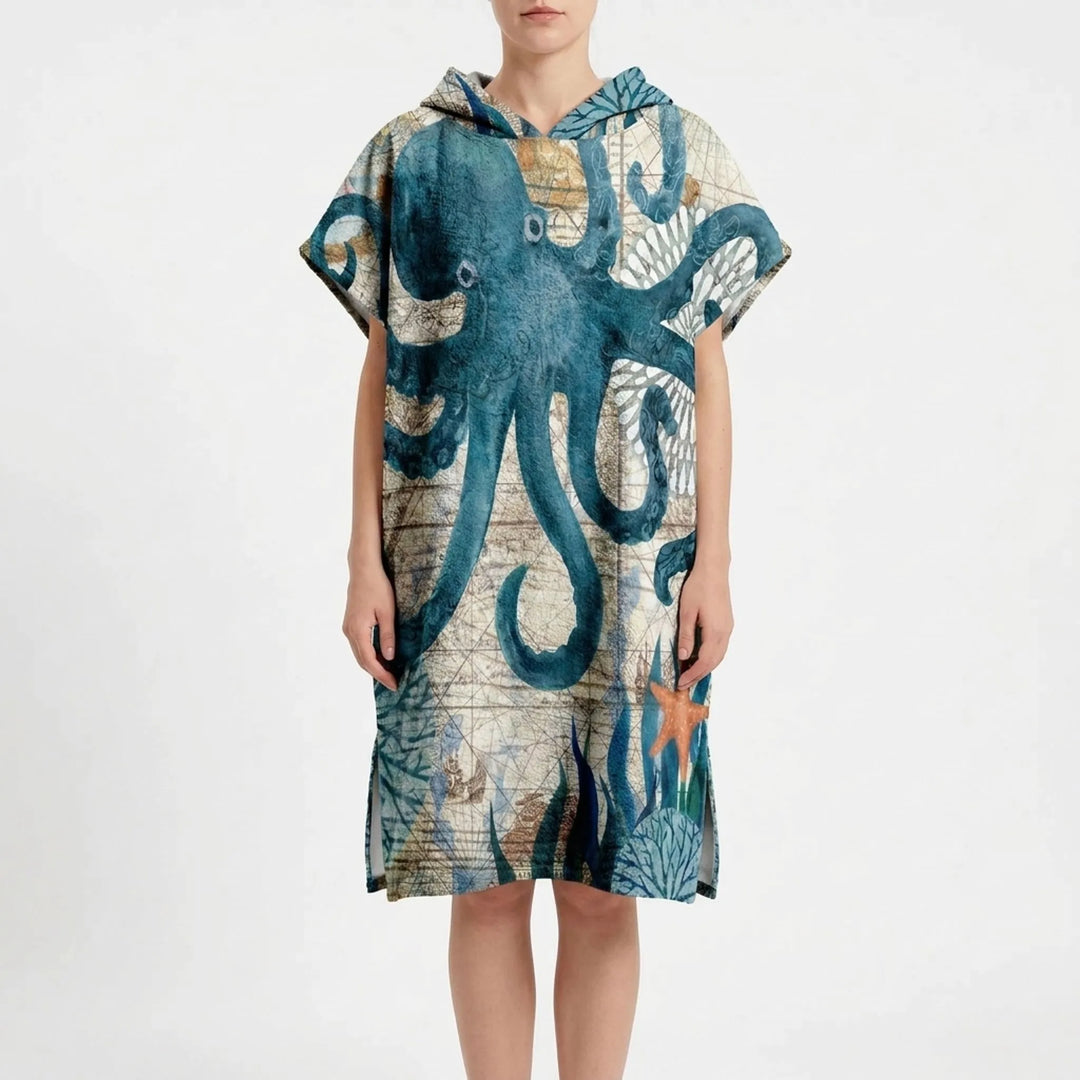 Nautical-themed quick-dry hooded changing robe, essential pool accessory for families.