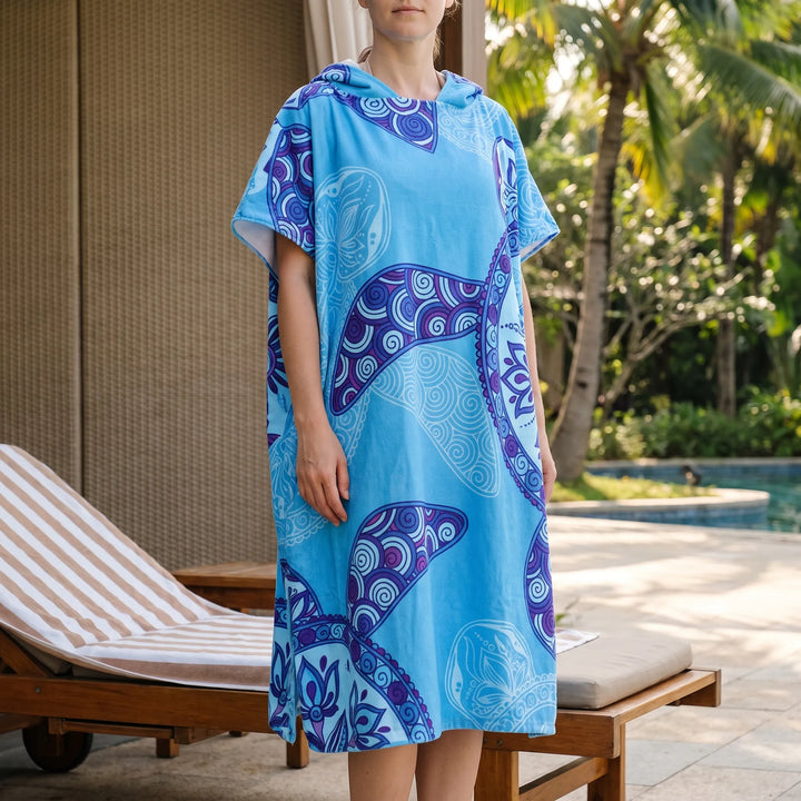Unisex hooded changing poncho, quick-dry beach towel robe for swim, surf, & water sports. Perfect cover-up.