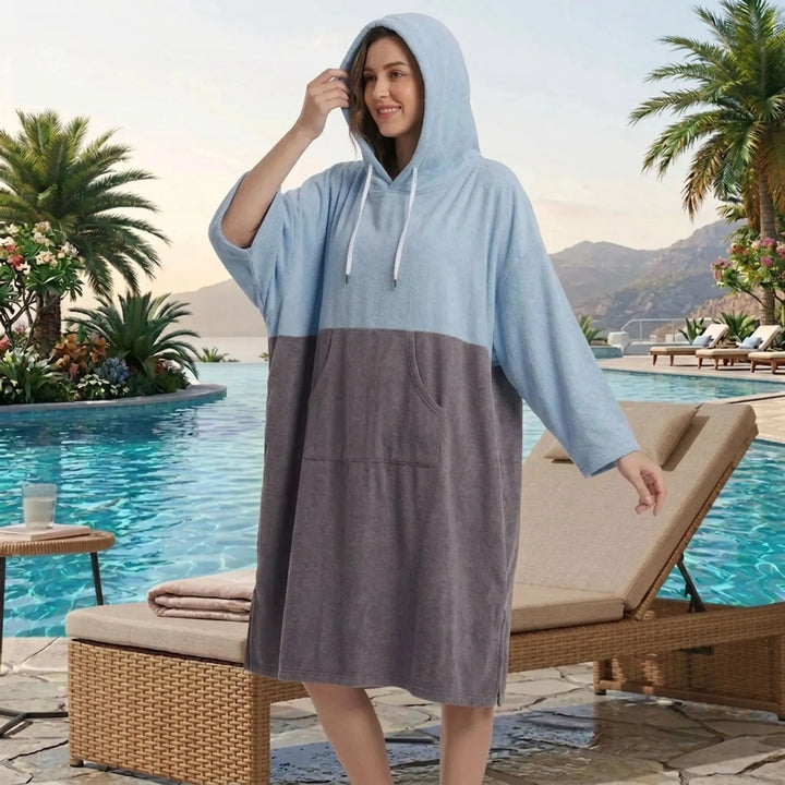 Unisex quick-dry hooded changing towel robe for watersports, surfing, and beach activities. Post-swim cover.