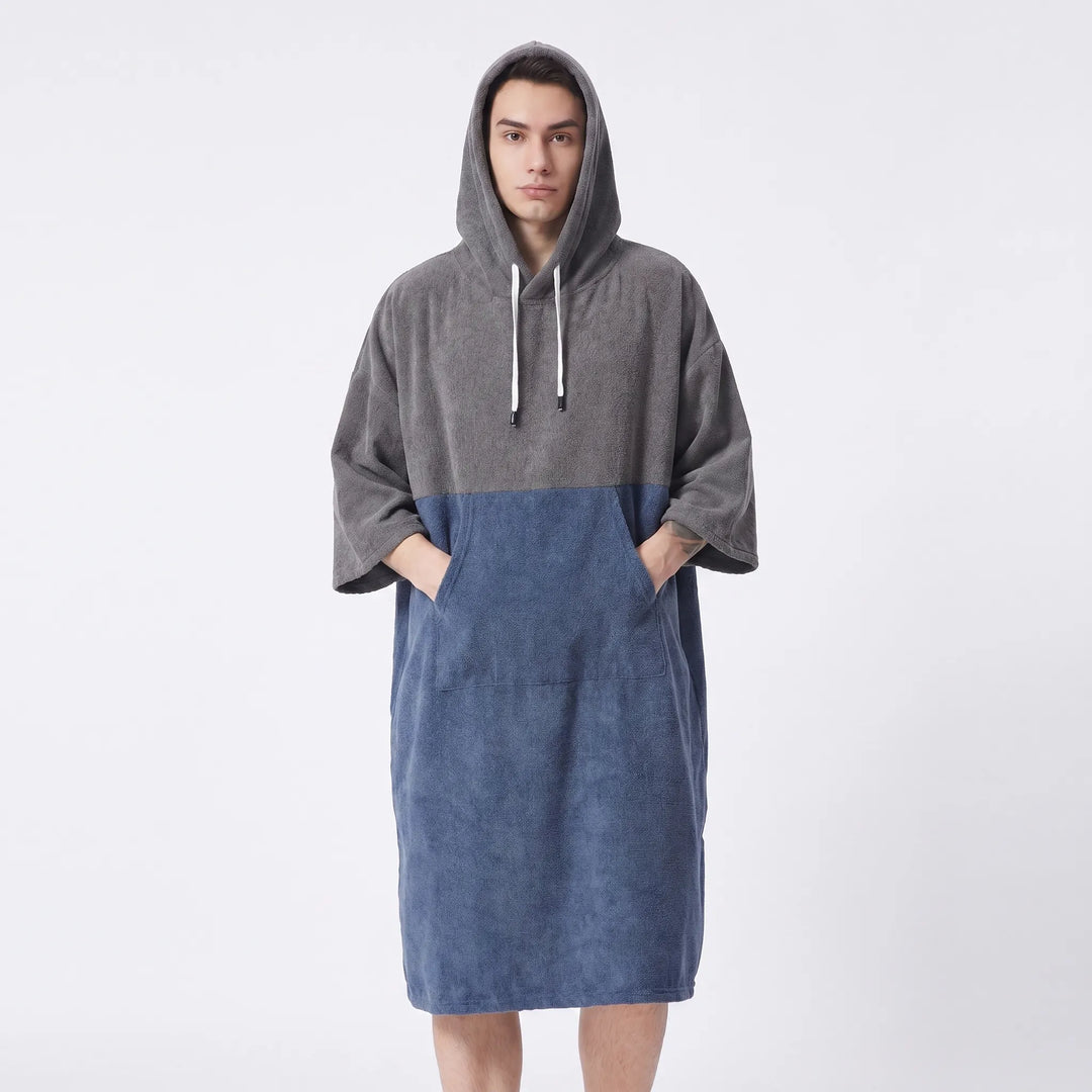 Oversized unisex hooded changing robe for quick-dry comfort after beach, swim, or watersports sessions.