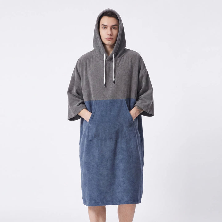 Oversized unisex hooded changing robe for quick-dry comfort after beach, swim, or watersports sessions.