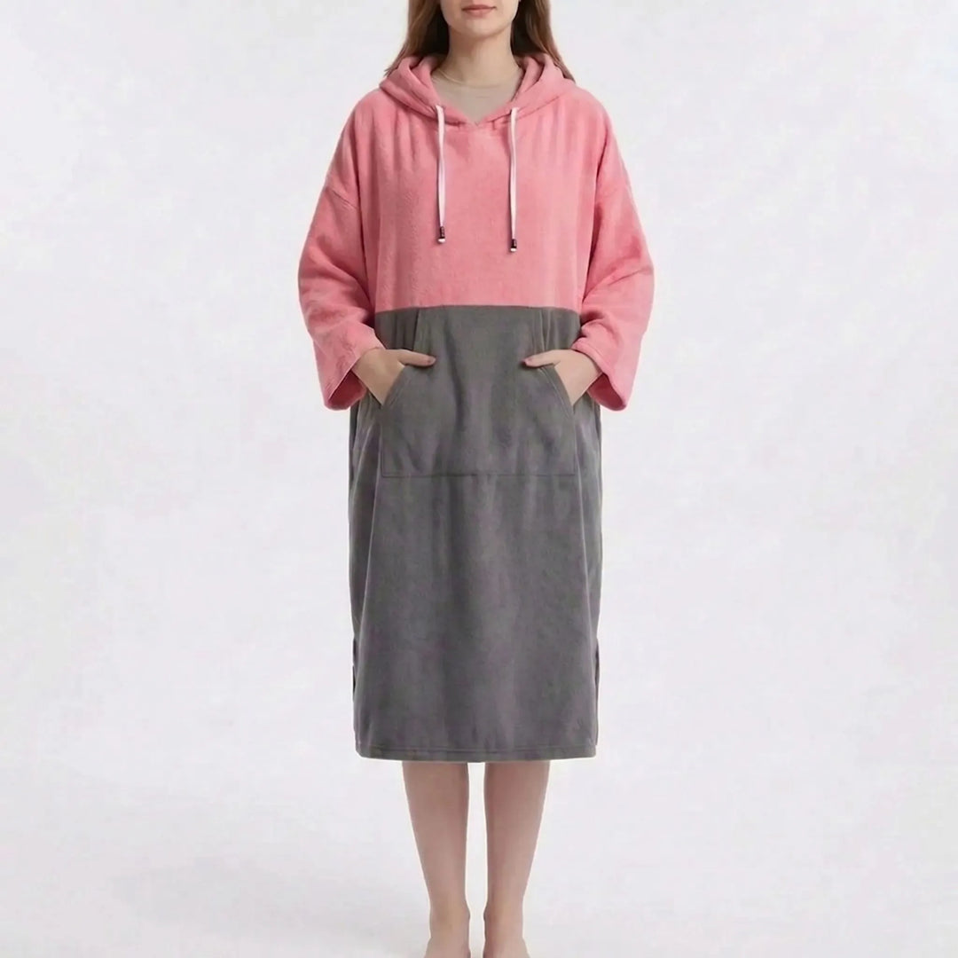 Unisex quick-dry hooded changing poncho for beach, swim, and watersports. Ideal oversized post-swim cover.