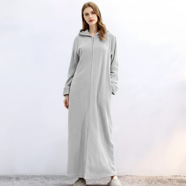 Unisex hooded flannel robe, a soft and warm garment with zipper for ultimate comfort and coziness