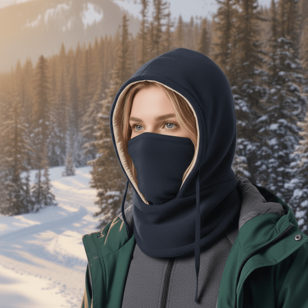 Cozy hooded neck gaiter for winter. Unisex design offers superior warmth, comfort & face protection during cold weather.
