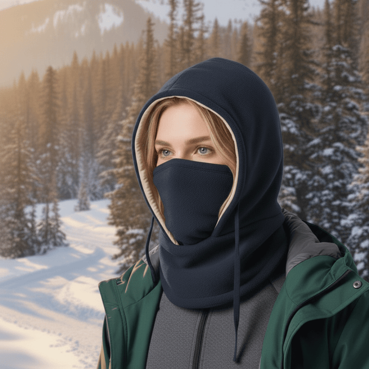 Cozy hooded neck gaiter for winter. Unisex design offers superior warmth, comfort & face protection during cold weather.