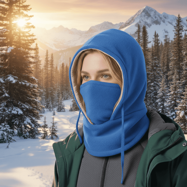 Stylish unisex hooded neck gaiter. Essential cold weather accessory offering windproof face & neck warmth for outdoor gear.