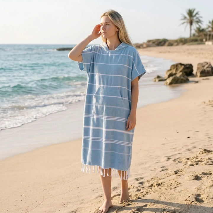 Unisex hooded quick-dry surf changing poncho for beach, pool & water sports.