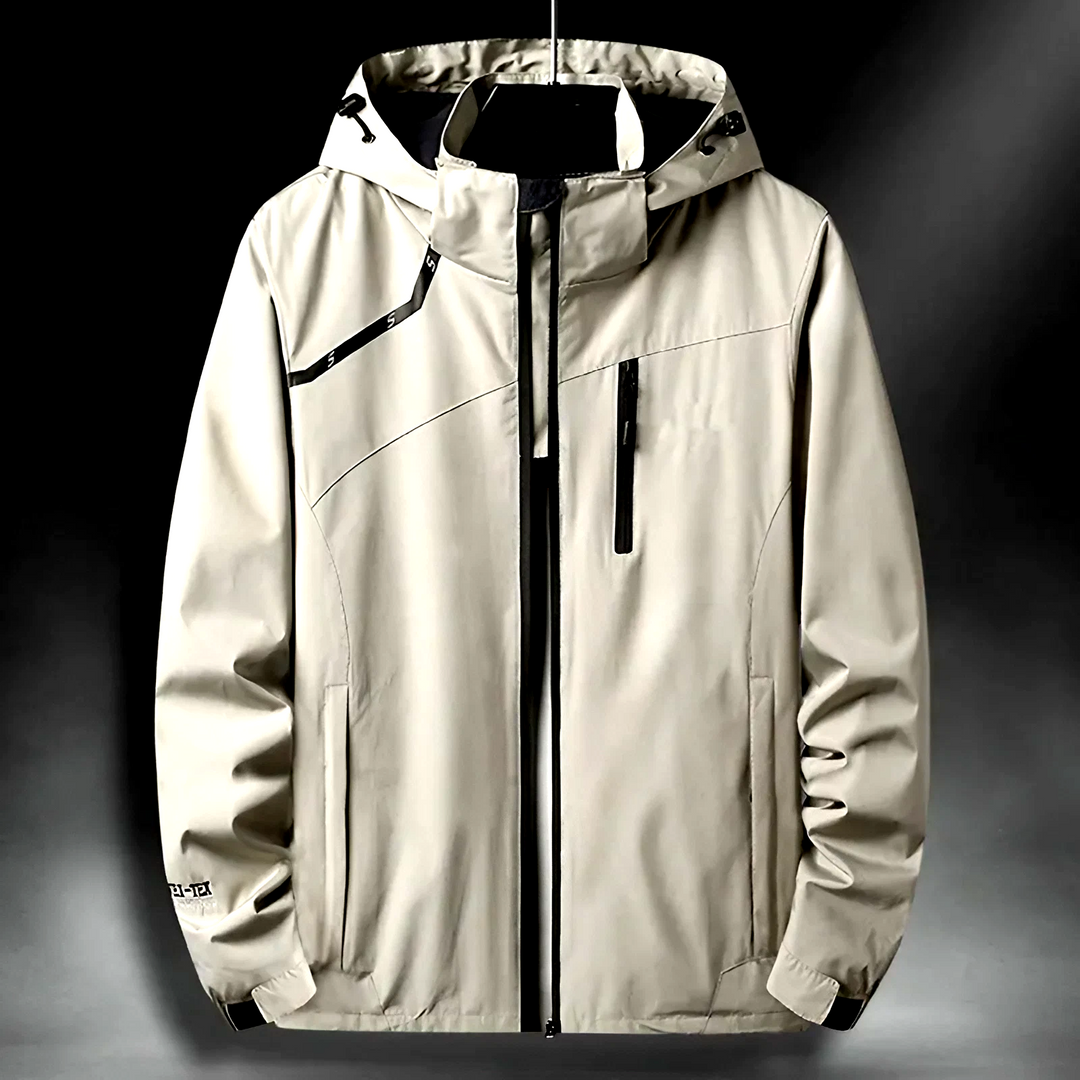 Unisex hooded technical jacket for all-weather protection. Waterproof & windproof outdoor wear, ideal for active lifestyles.