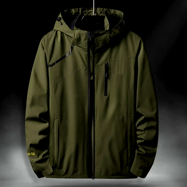 Waterproof & windproof technical hooded jacket for ultimate all-weather protection. Breathable outdoor wear for active lifestyles.