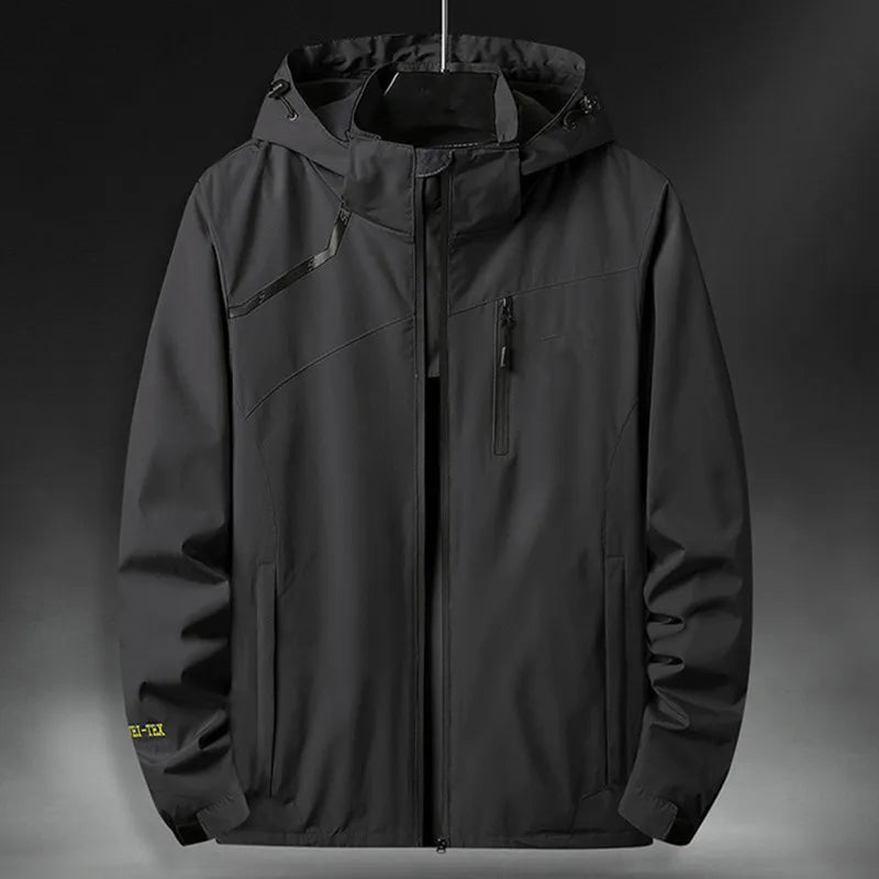 Stylish unisex hooded technical jacket, perfect casual outerwear for men & women. All-season waterproof & windproof protection.
