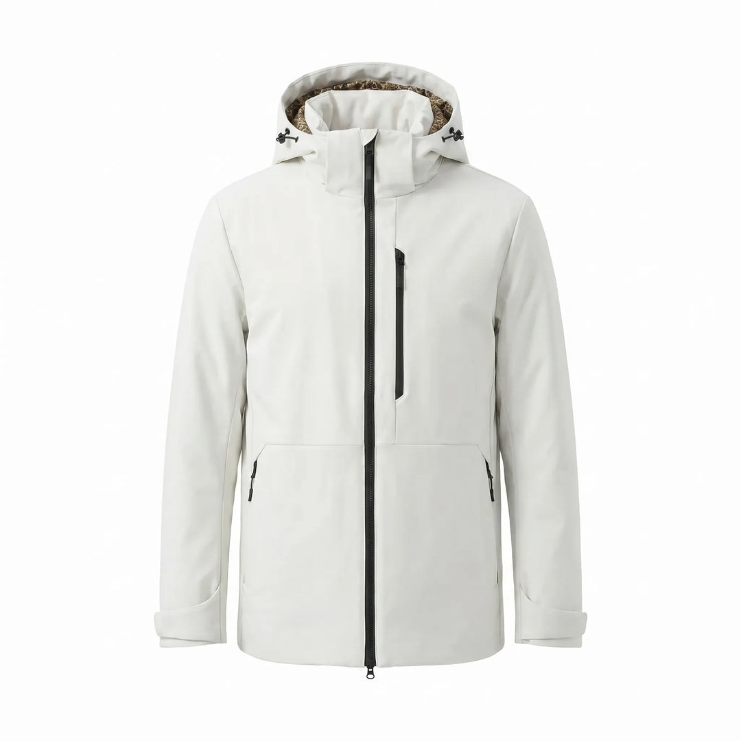 Versatile unisex hooded thermal jacket. Windbreaker for cold weather, insulated & stain resistant for active outdoor use.