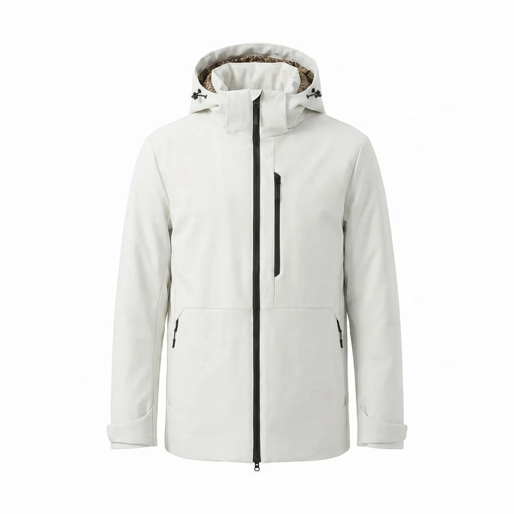 Versatile unisex hooded thermal jacket. Windbreaker for cold weather, insulated & stain resistant for active outdoor use.