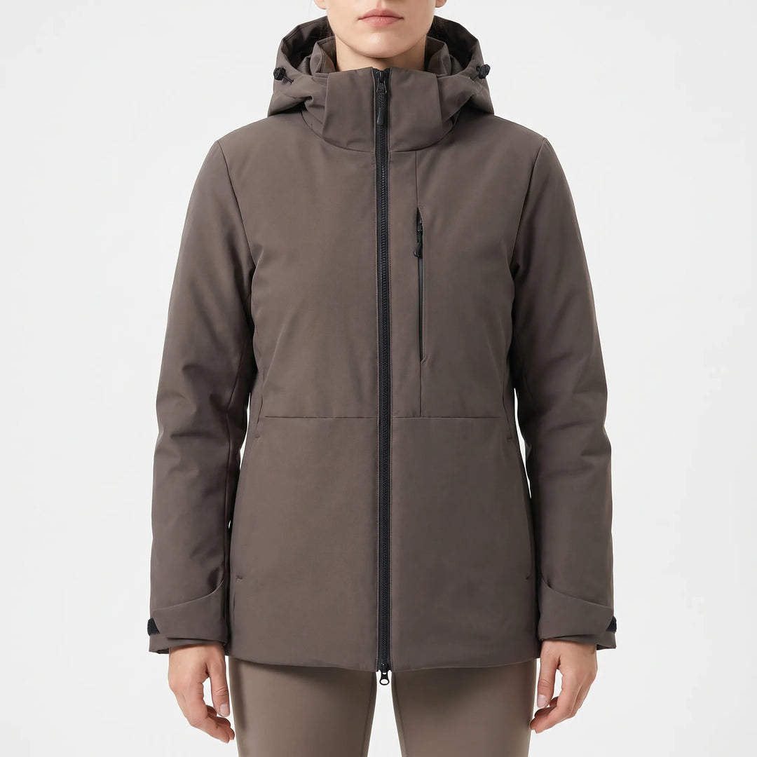 Water repellent unisex windbreaker with hood. Stain resistant thermal jacket for skiing & outdoor cold weather.