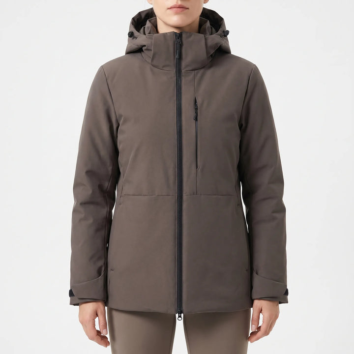 Water repellent unisex windbreaker with hood. Stain resistant thermal jacket for skiing & outdoor cold weather.