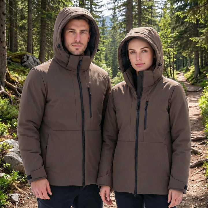 Durable unisex winter coat. Hooded thermal windbreaker jacket, water repellent & insulated for extreme cold.