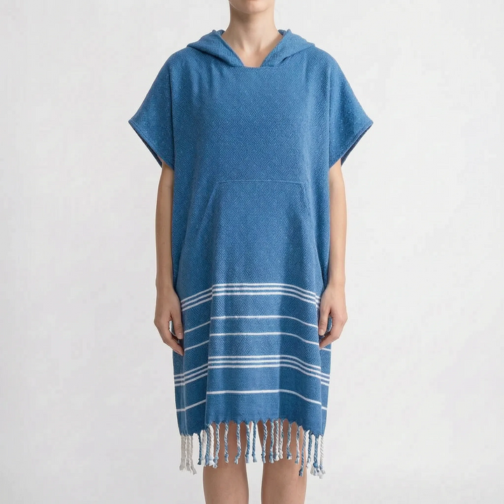 Versatile hooded changing robe for beach, lake, pool. Unisex quick-dry swim cover-up poncho.