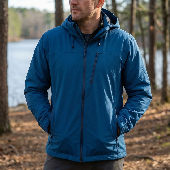 Unisex hooded windbreaker jacket for hiking, lightweight & water-resistant outdoor gear.