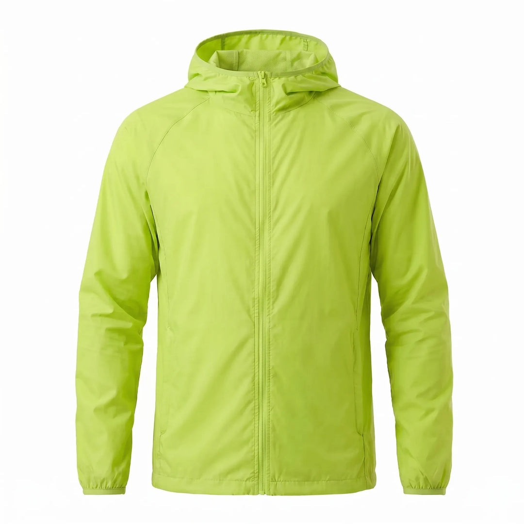 Quick-dry hooded windbreaker, perfect for travel & activewear. Unisex outdoor jacket.