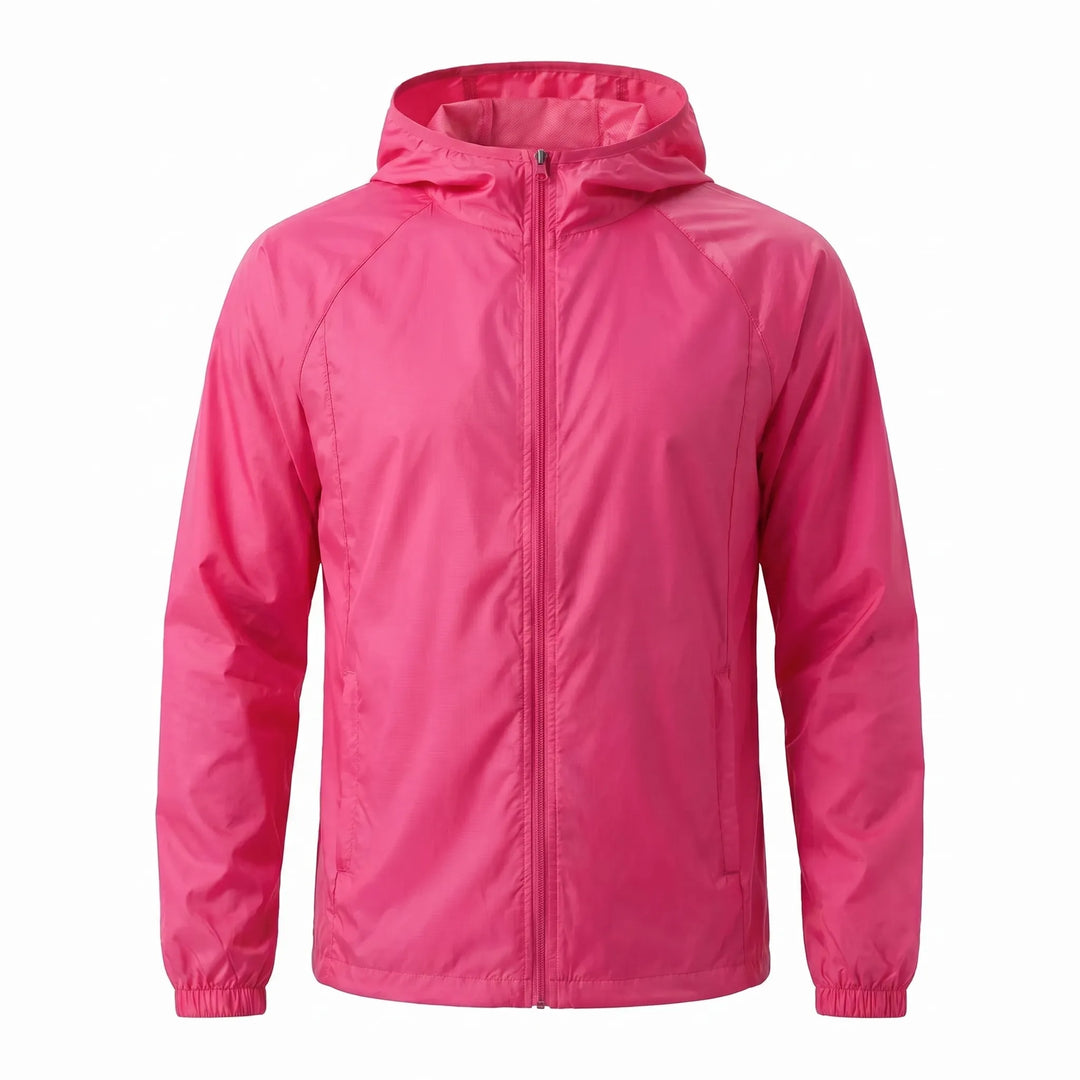 All-weather unisex hooded jacket, ideal for hiking and camping. Durable outdoor gear.