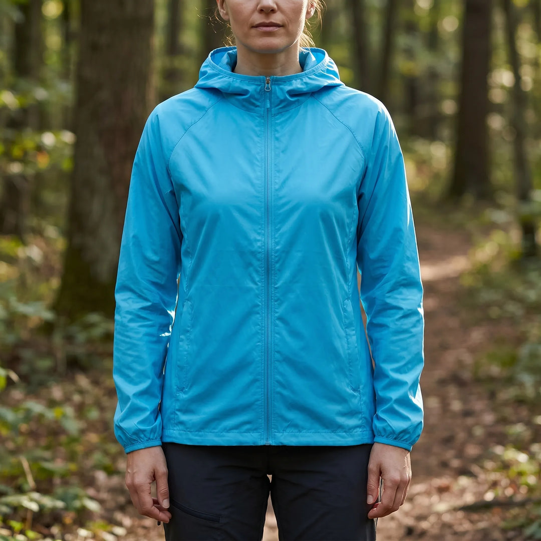 Water-resistant hooded jacket, ideal for hiking & activewear. Quick-dry outdoor gear.