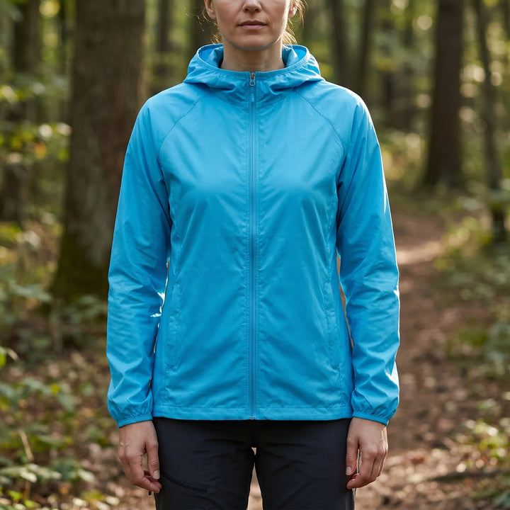 Water-resistant hooded jacket, ideal for hiking & activewear. Quick-dry outdoor gear.