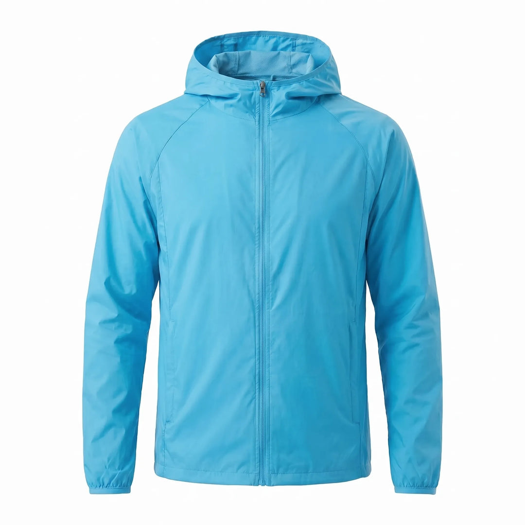 Outdoor gear: Unisex hooded windbreaker, water-resistant for hiking & all-weather use.