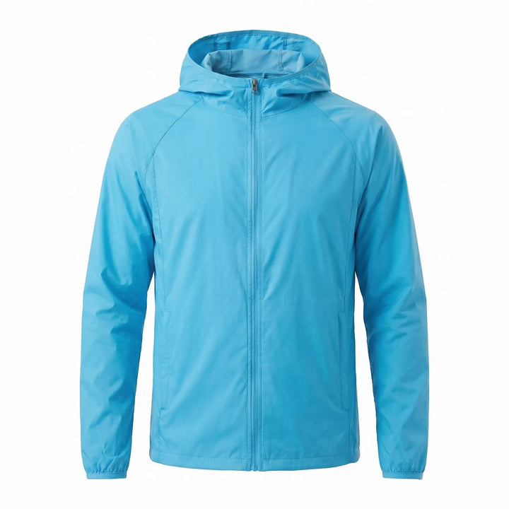 Outdoor gear: Unisex hooded windbreaker, water-resistant for hiking & all-weather use.