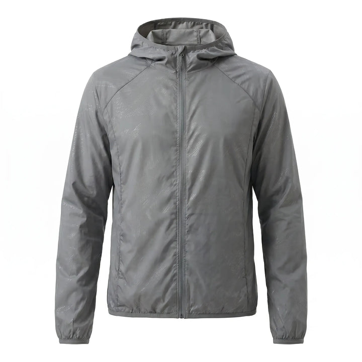 Lightweight unisex windbreaker jacket with hood, ideal for camping and outdoor adventures.