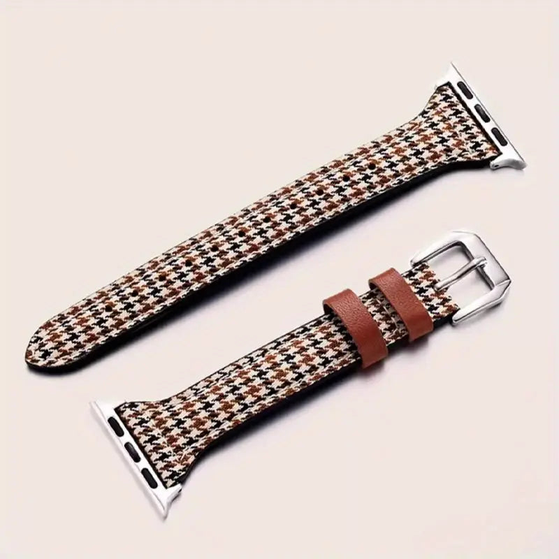 Unisex houndstooth smartwatch band, classic modern style. Comfortable, adjustable watch accessory for everyday wear.
