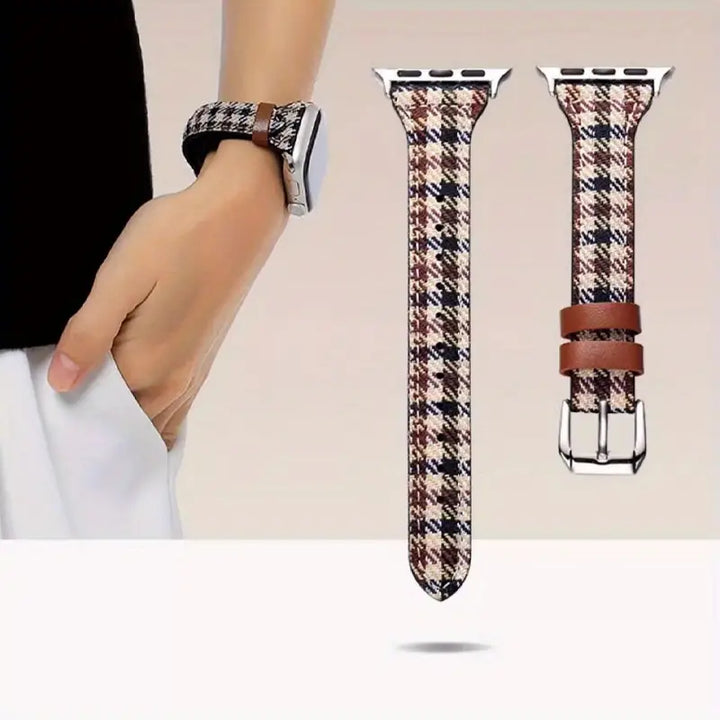 Classic houndstooth smartwatch band. A stylish, comfortable unisex watch accessory with an adjustable fit for modern style.