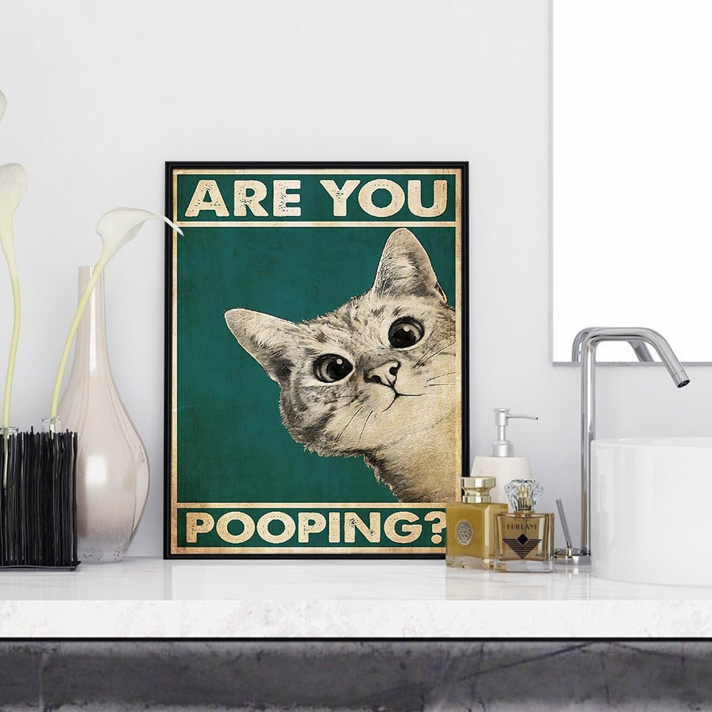 Humorous 'ToiletTeaser' canvas print, an amusing and waterproof art piece for bathroom wall decor.