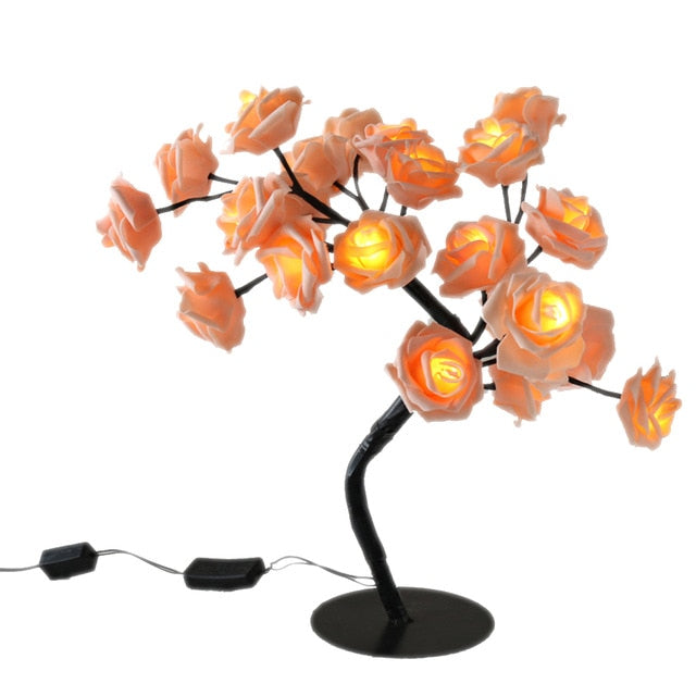 Decorative LED rose tree lamp with customizable flexible branches, romantic ambiance.