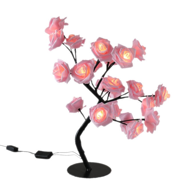 Unisex illuminated rose tree lamp, multicolor LED light, perfect for romantic home decor.