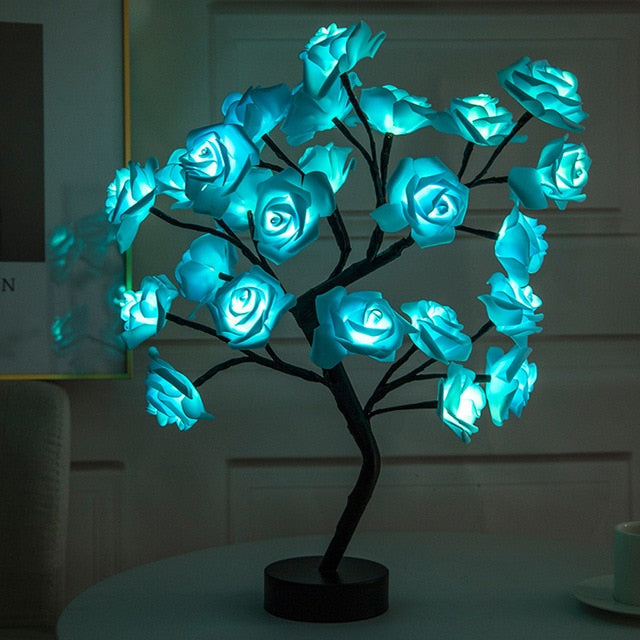 Decorative rose tree light, USB powered, featuring elegant roses and customizable flexible branches.