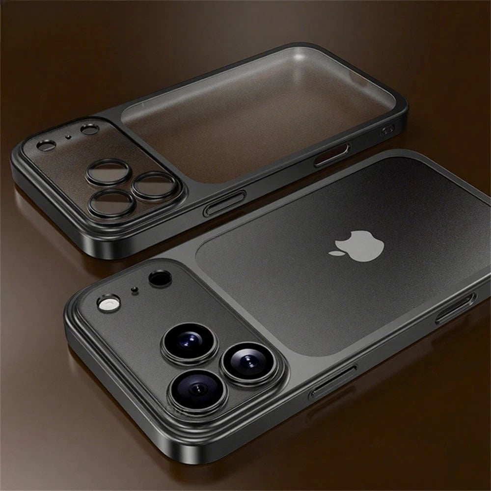 Unisex smartphone case, impact-resistant with frosted finish, offering full lens protection & magnetic grip.