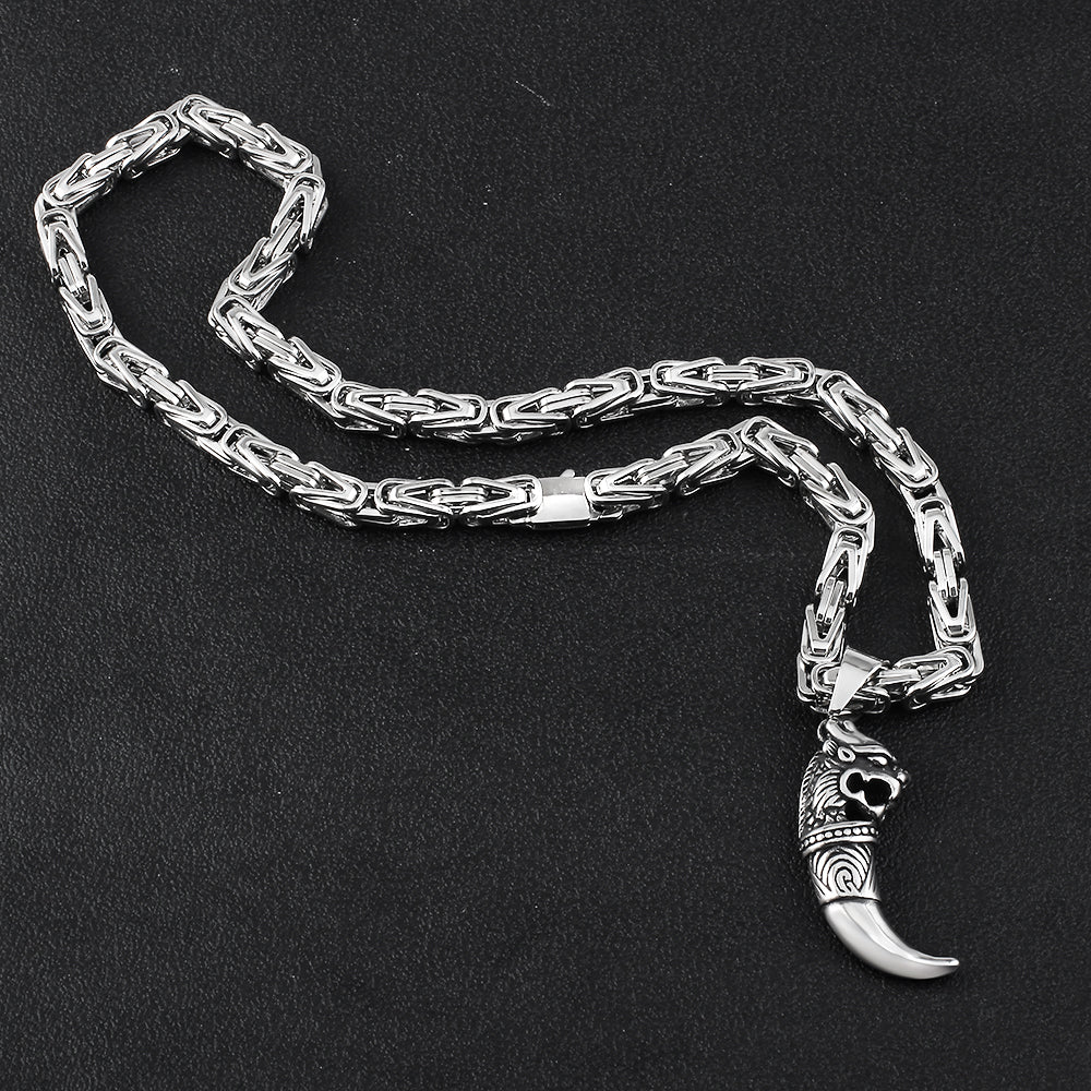 Detail of polished sterling silver Imperial Byzantine necklace, showcasing its classic, elegant unisex design.
