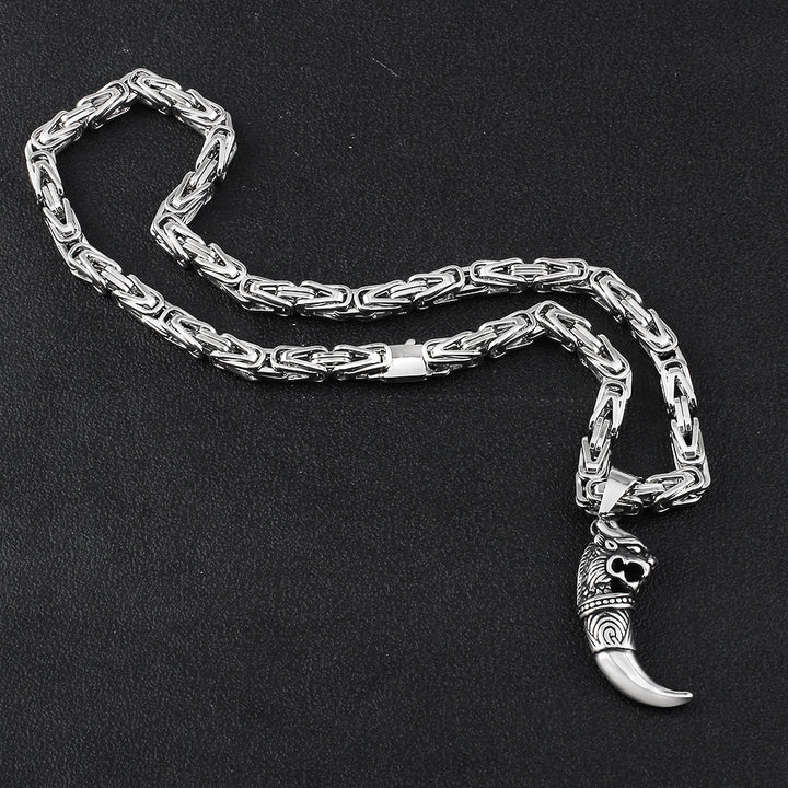 Detail of polished sterling silver Imperial Byzantine necklace, showcasing its classic, elegant unisex design.