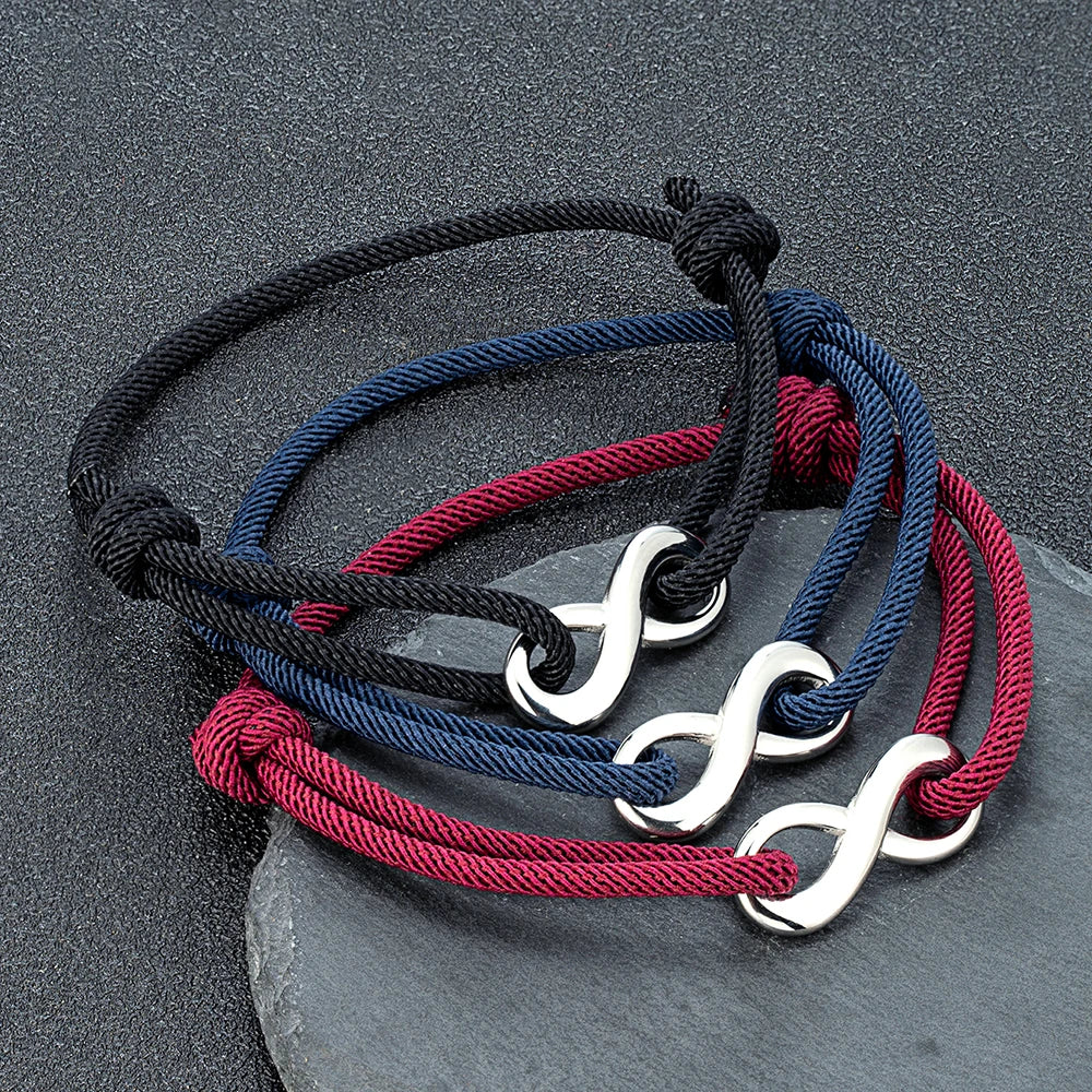 Adjustable infinity cord bracelet, unisex stainless steel; a perfect minimalist gift for connection.