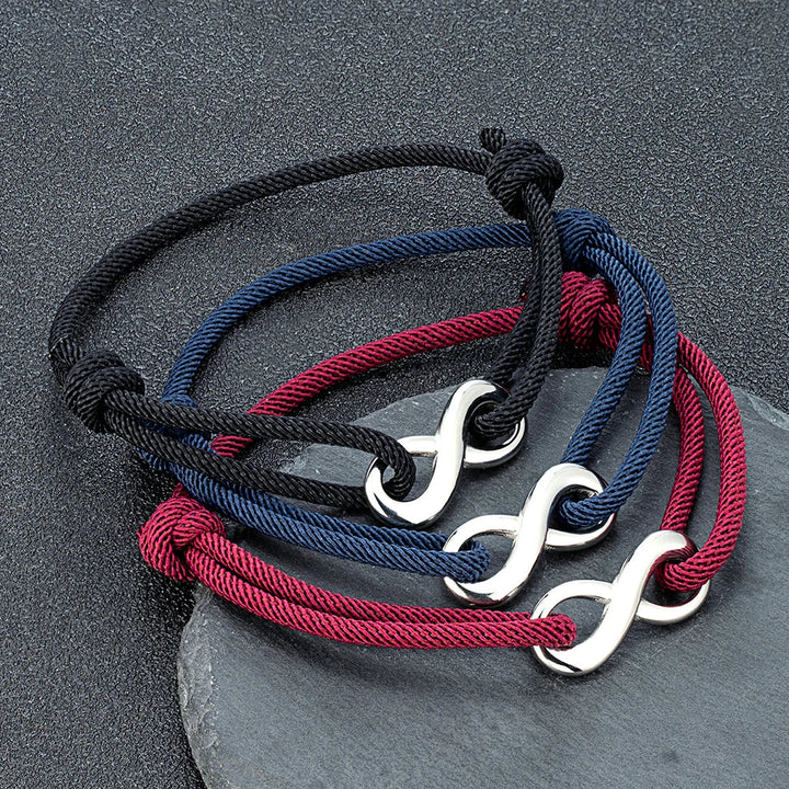 Adjustable infinity cord bracelet, unisex stainless steel; a perfect minimalist gift for connection.
