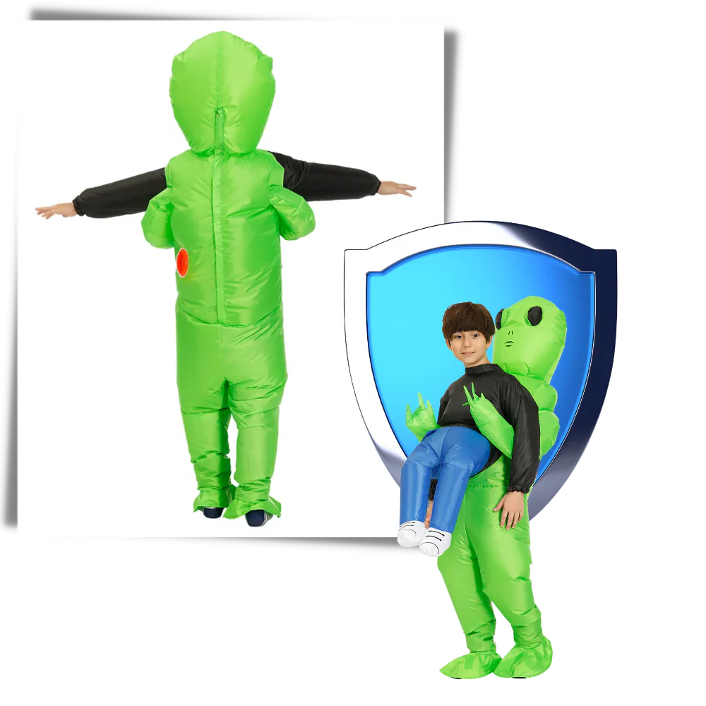 Funny inflatable alien abduction costume worn by a person, great for unique Halloween fun & costume parties.