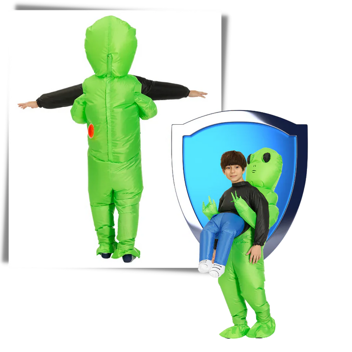 Funny inflatable alien abduction costume worn by a person, great for unique Halloween fun & costume parties.